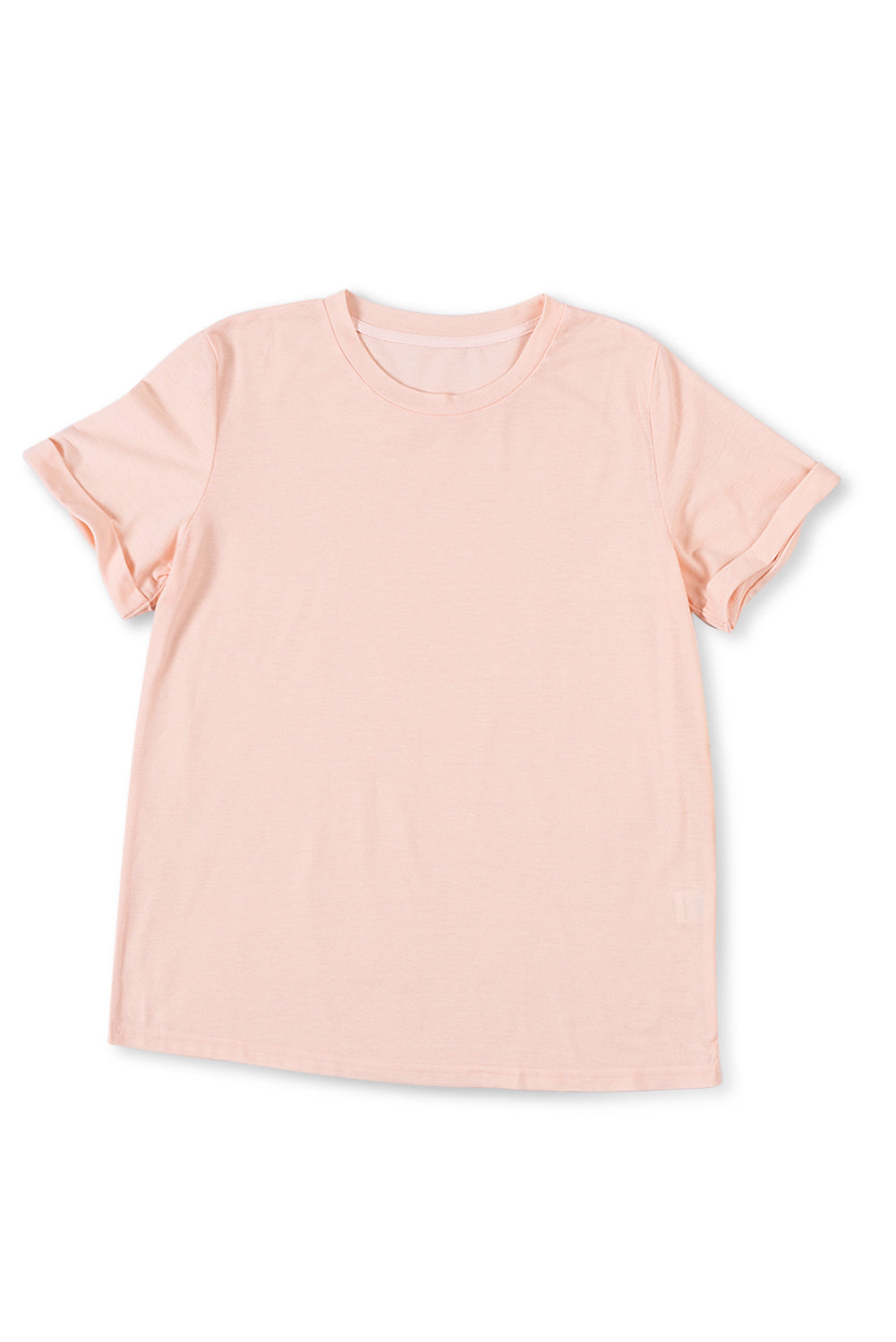 Pink Solid Color Crew Neck Tee