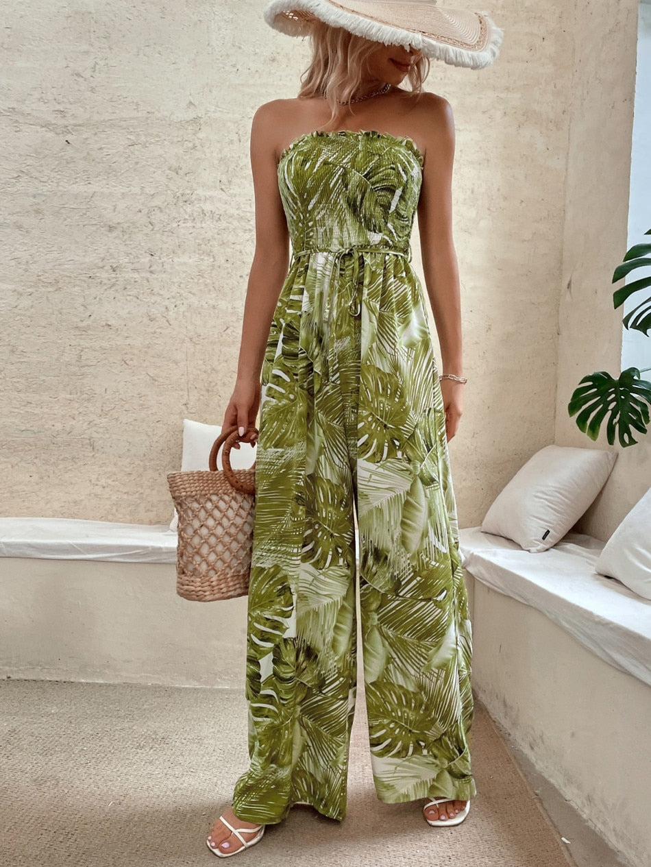 Women's new sleeveless printed jumpsuit