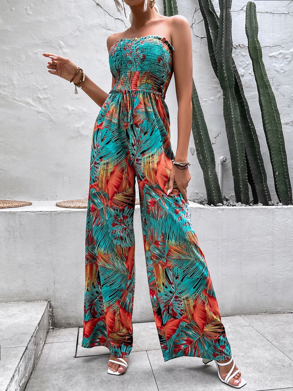 Women's new sleeveless printed jumpsuit